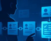 Stylized illustration of an anonymous figure auditing a glowing block inside a digital chain, symbolizing secure provenance.