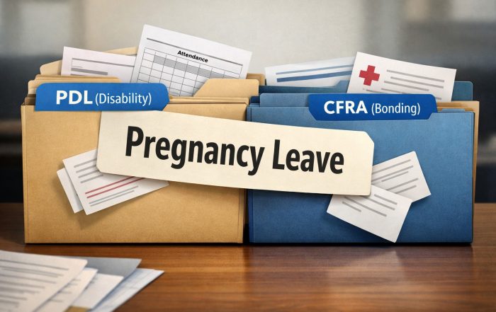 Folders labeled PDL (Disability) and CFRA (Bonding) hidden behind a generic “Pregnancy Leave” label.