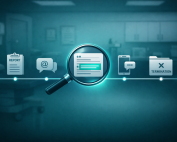 Stylized timeline with highlighted message bubbles, date stamps, and silhouetted figures showing disputed patient safety.