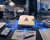 Dental office records, phone messages, schedules, and payroll sheets connected to a central termination file.